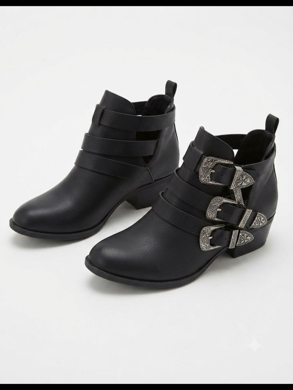 Report Black Triple-Buckle Western Ankle Booties. Size 6.5